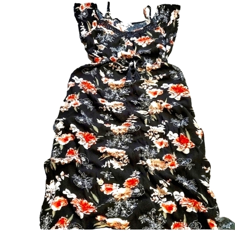 Y2K Boho Floral Print Maxi Dress Off-The-Shoulder V-Neck High Waisted Sash Tie